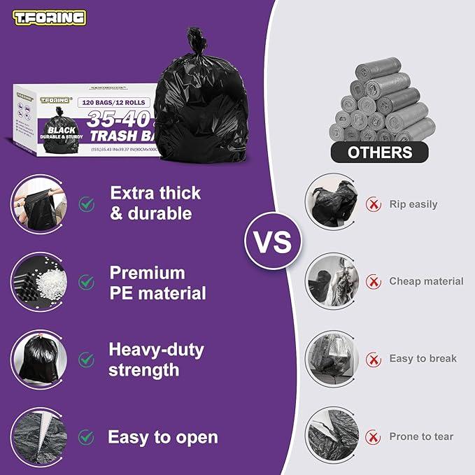 35-40 Gallon Black Trash Bags 120 Count - 35" x 40" Large Garbage Bags, 30+ Gallon Strong Trash Can Liners for Home, Commercial Use,Yard Waste, Bulk - NeatNest