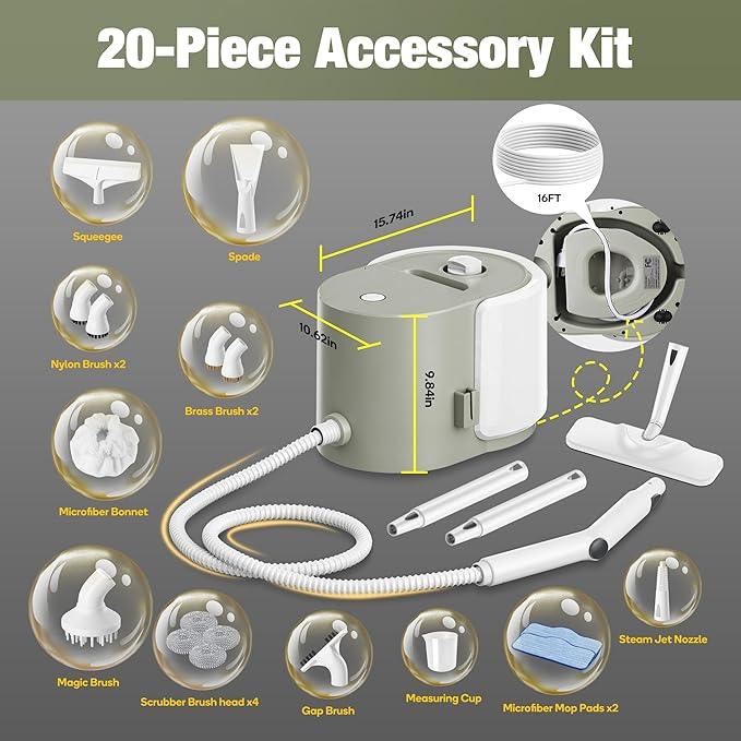 Newbealer Heavy-Duty Steam Cleaner for Home, Stainless Steel Boiler, Steam Mop with 20-Piece Accessories, Max 5 Bar, Multi-Purpose Steamer for Floors, Cars, Furniture, Tiles, and More - NeatNest