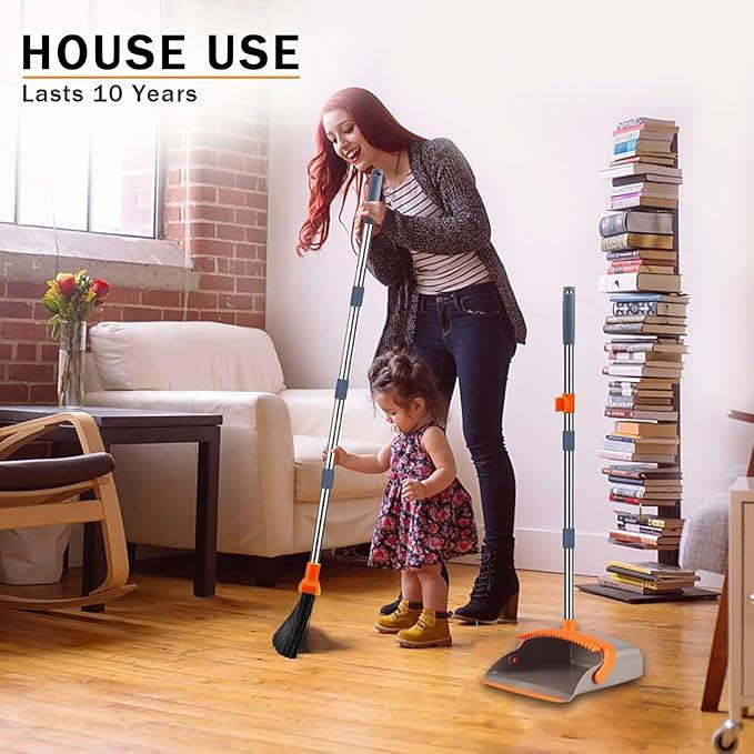 2-Pack is More economical，Upgraded Upright Broom and Dustpan Combo with 52" Long Handle, Dustpan Teeth with self-Cleaning Function, Indoor and Outdoor Sweeping, Perfect for Home Office. - NeatNest