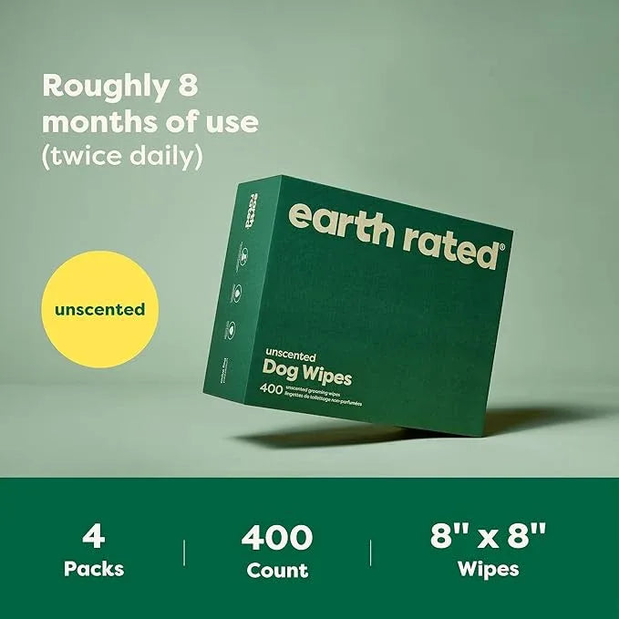 Earth Rated Pet Wipes for Dogs and Cats, Hypoallergenic, Cleaning and Hydrating, for Grooming Paws, Body and Butt, Unscented, 400 Count - NeatNest