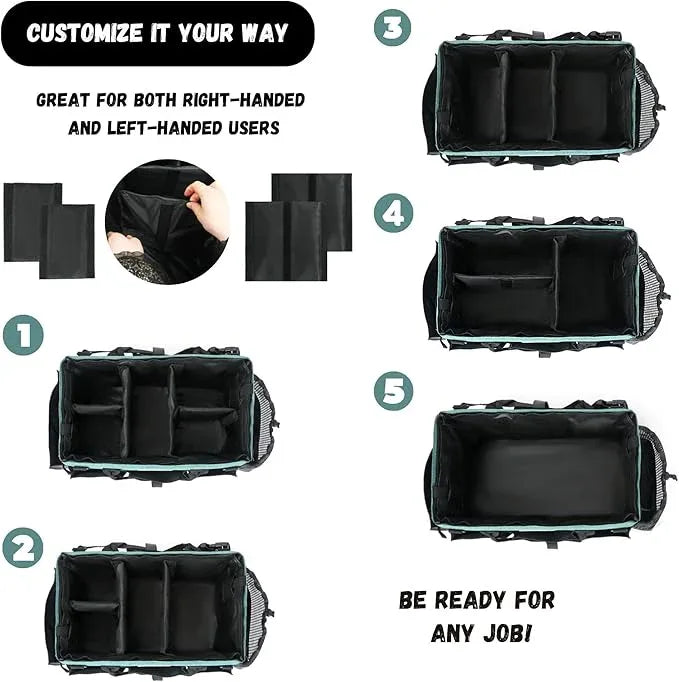 Wearable Cleaning Caddy – Portable Detailing Organizer with Spill-Proof Liner, Straps & Handles – Large Tote for Cleaning Pros, Auto Detailers, and Housekeepers – Green/Gray - NeatNest