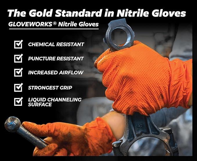 GLOVEWORKS HD Orange Nitrile Disposable Gloves 8 Mil Raised Diamond Texture, 100 - NeatNest