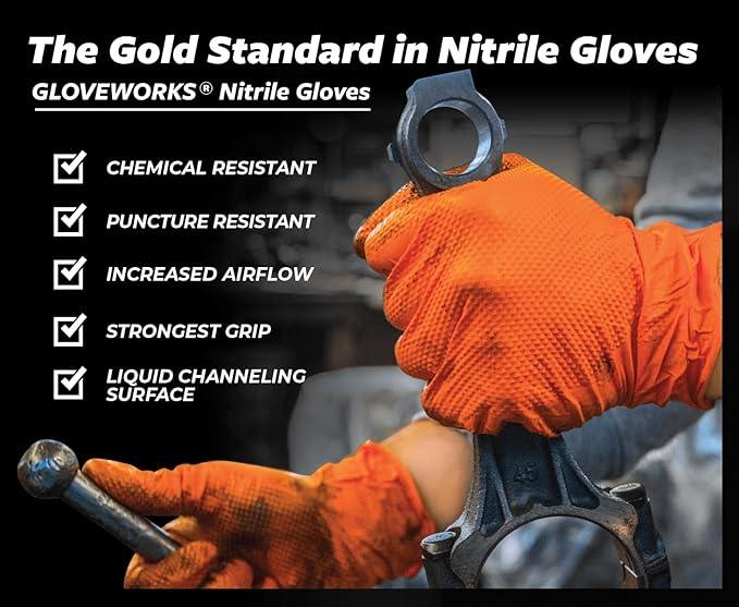GLOVEWORKS HD Orange Nitrile Disposable Gloves 8 Mil Raised Diamond Texture, 100 - NeatNest