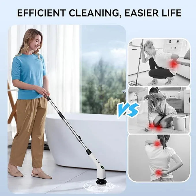 Electric Bathroom Cleaning Brush, Cordless Spin Scrubber Full Body Waterproof IPX7 with Adjustable Handle, 8 Replaceable Brush Heads for Bathtub/Kitchen/Window/Home -SD-CTB01 - NeatNest