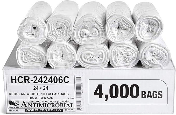 Aluf Plastics High Density Trash Bags, 10 Gallon, 4000 Count, 6 Micron (eq), 24" x 24", Clear, for Bathroom, Office, Industrial, Commercial, Janitorial, Municipal, Recycling - NeatNest