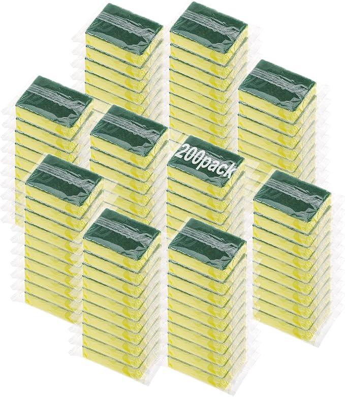 200 Pcs Individually Wrapped Sponges, Uncompressed Non Scratch Scrouing Sponges for Household Cleaning Dishes Kitchen Airbnb Apartment Car Bike Green - NeatNest