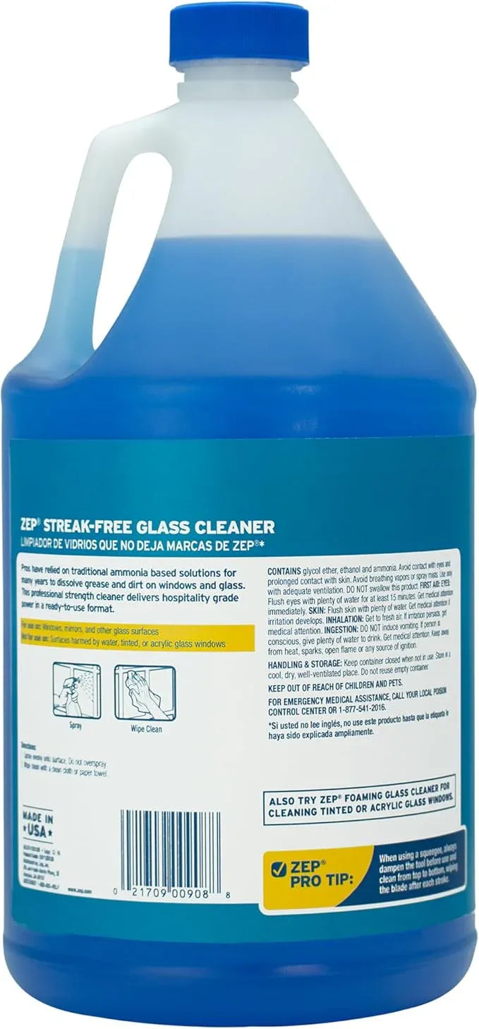 Zep Streak-Free Glass Cleaner - 1 Gallon (Case of 4) ZU1120128 - Professional Grade Formula that Cleans Dirt, Fingerprints, Grime, Smoke Haze, and Toothpaste on Windows, Mirrors, and Other Glass - NeatNest