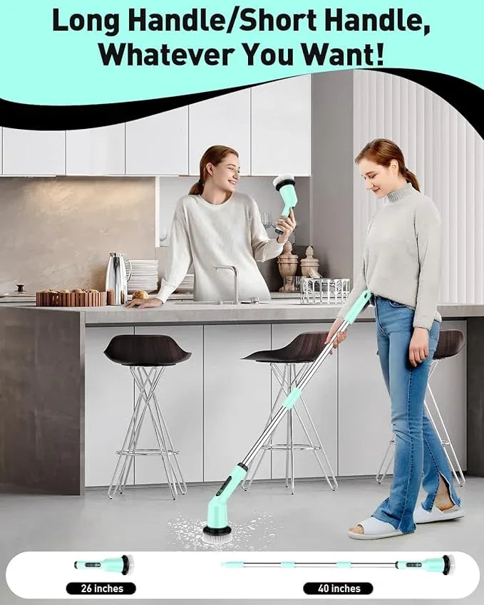 Electric Spin Scrubber for Cleaning Bathroom, Shower Scrubber Cordless Cleaning Brush with IPX7 Waterproof & 2 Speed, 3 Brush Heads, Bathroom Cleaning Supplies for Toilet Shower Tub Mint Green - NeatNest