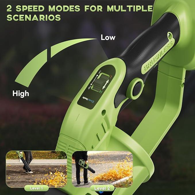 Cordless Leaf Blower - 650 CFM Brushless Electric Leaf Blower with 2 x 6.0Ah Batteries & Fast Charger, 2 Speed Modes, Battery Powered Leaf Blowers for Lawn Care, Patio, Dust, Snow Care (Light Green) - NeatNest