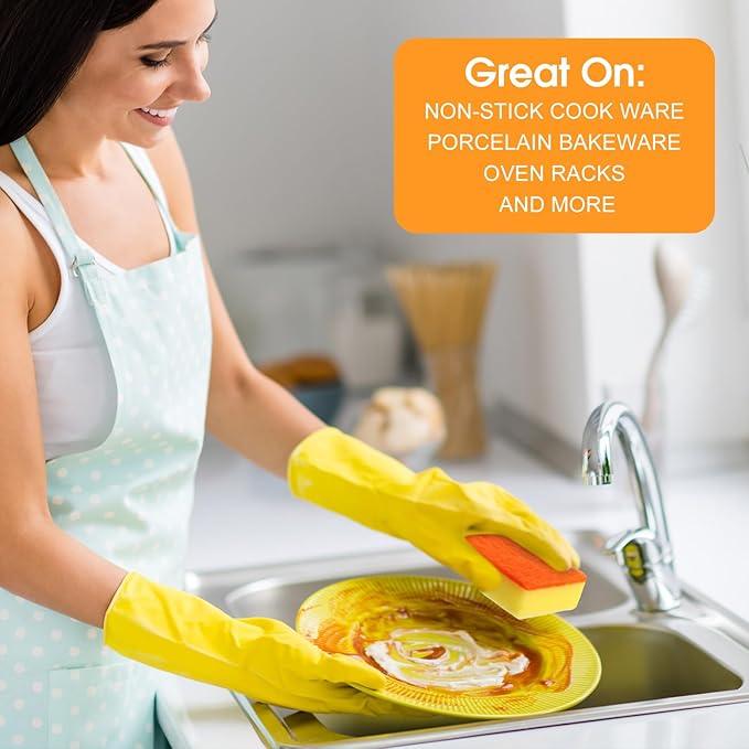 Tioncy 100 Pcs Individually Wrapped Sponges Bulk Kitchen Orange Non Scratch Scrub Sponges Dual Sided Cleaning Scrubber for Household Washing Dishes, Pots, Pans, Sinks, Stoves, Appliances, Car, Bike - NeatNest