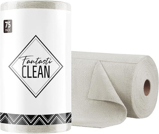 Fantasticlean Microfiber Cleaning Cloth Roll -75 Pack, Tear Away Microfiber Towels, 12" x 12", Reusable, Washable, Scratch Free, Ultra Absorbent Dishcloth for Home Supplies, Car, Pet (Cool Grey) - NeatNest