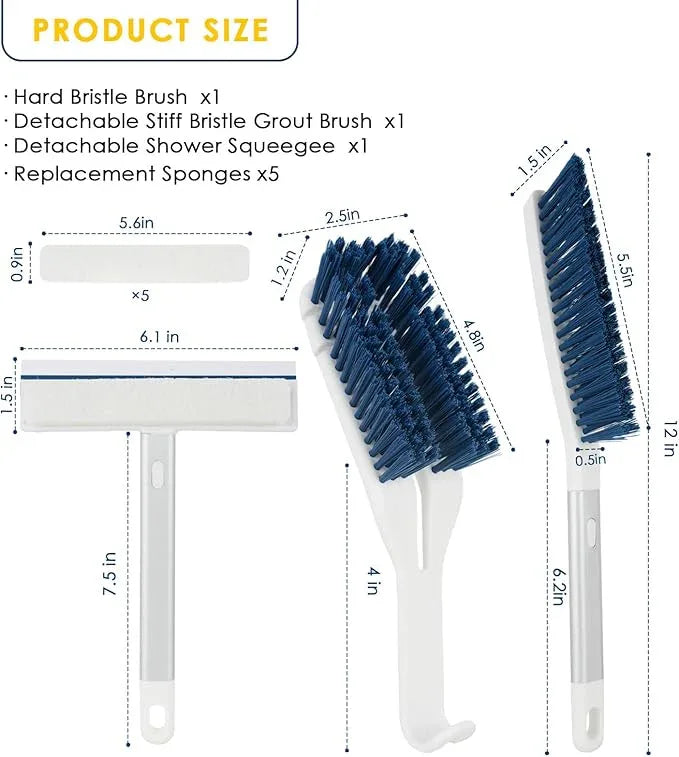 3 Pack Scrub Brush Set - Detachable Stiff Bristle Grout Cleaner Brush, Cleaning Scrubbers with Squeegee for Shower Glass, Heavy Duty Scrub Brushes for Cleaning Bathroom, Bathtub, Gaps, Tile, Floor - NeatNest