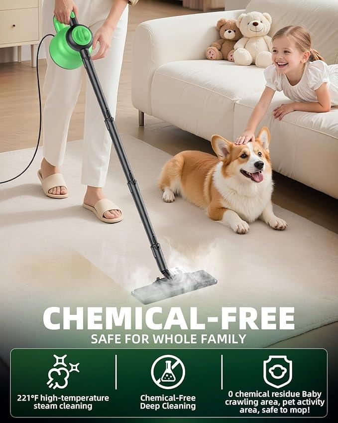 Steam Mop with Detachable Handheld Steam Cleaner for Home, 12-in-1 Multi Accessories, Quick 15s Heat, 221°F Floor Steamer & 320ml Water Tank, Powerful Steamer for Cleaning Floor, Carpet, Windows, Tile - NeatNest