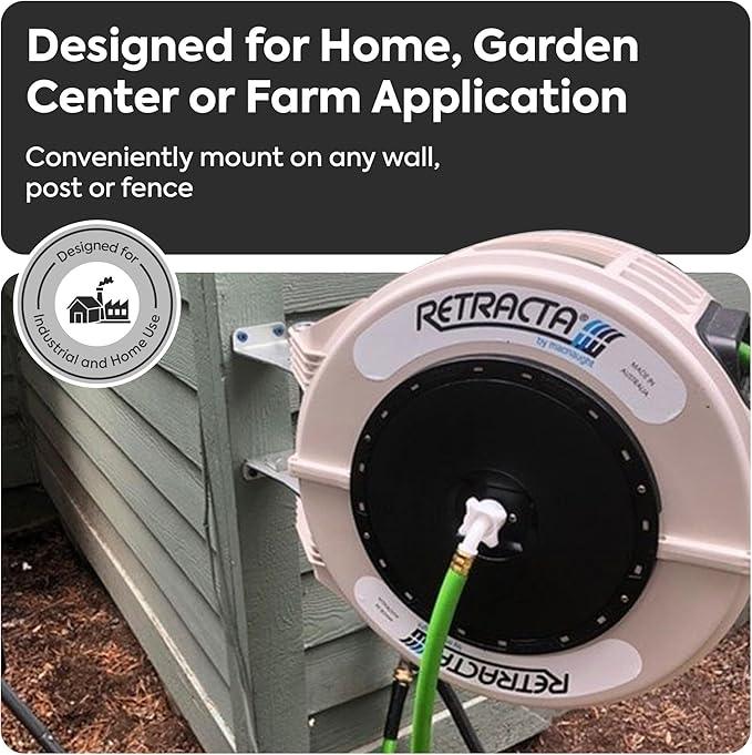 Macnaught Retractable Garden Hose Reel, 82 Ft Water Hose Reel Heavy Duty Retractable Hose with Metal 180° Swivel Rotation Bracket for Wall Mount - Beige - NeatNest