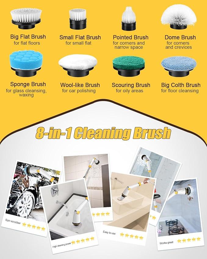 Qimedo Electric Spin Scrubber with Two Batteries Q2 Pro,1500 RPM High Power Electric Scrubber for Cleaning,Shower Cordless Cleaning Brush with Display for Tub/Tile/Floor (Effortless Handle/8 Brushes) - NeatNest