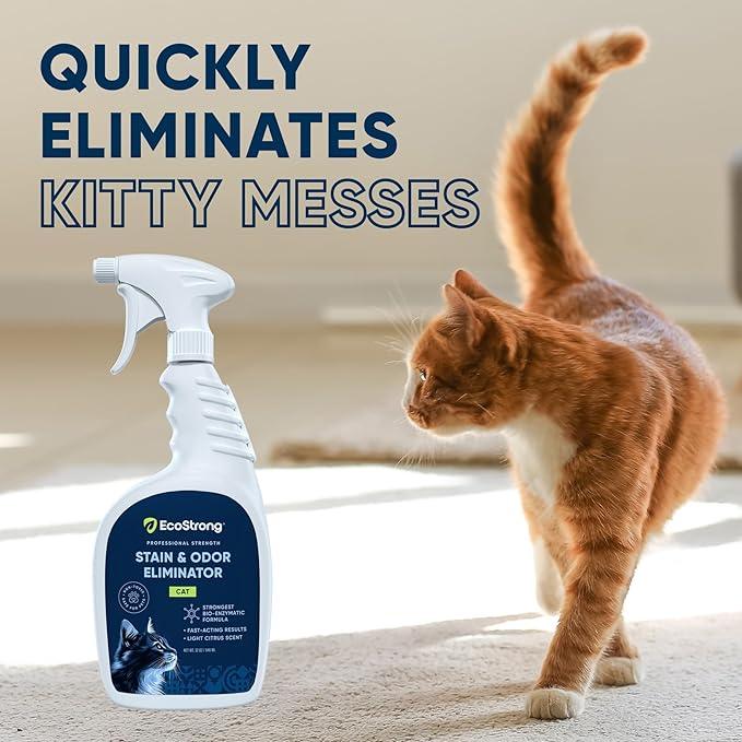 Cat Stain And Odor Remover | Enzyme Urine Odor Neutralizer - Stain Remover for Carpet, Litter Boxes, Bedding, and Laundry [Citrus Scent, 32 oz. Spray] - NeatNest