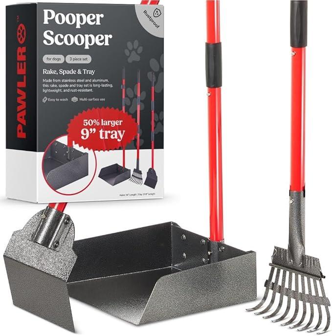 Pooper Scooper for Large Dogs, Small Dogs and Horses, Metal Poop Scooper Set with Long Handle Rake, Spade and Tray for Yard, Grass, Dirt or Gravel, Heavy Duty Aluminum Poop Picker Upper - NeatNest