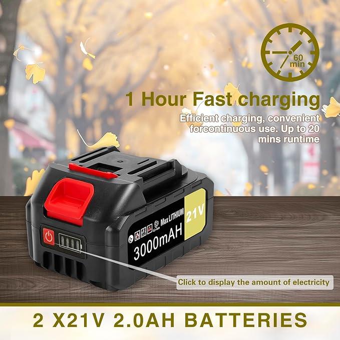 Wgkok Leaf Blower Cordless - 21V 5-Speed Mode Electric Cordless Leaf Blower with 2 Batteries and Charger, 2.0Ah Lightweight Battery Powered Leaf Blowers for Lawn Care, Patio, Blowing Leaves (Blue) - NeatNest