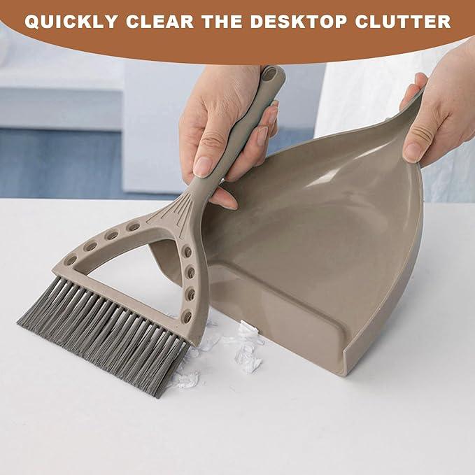 Mini Broom and Dustpan Set Small Dust pan and Brush Set Perfect for Desk Office Camping Dorm RV Essentials (Khaki) - NeatNest