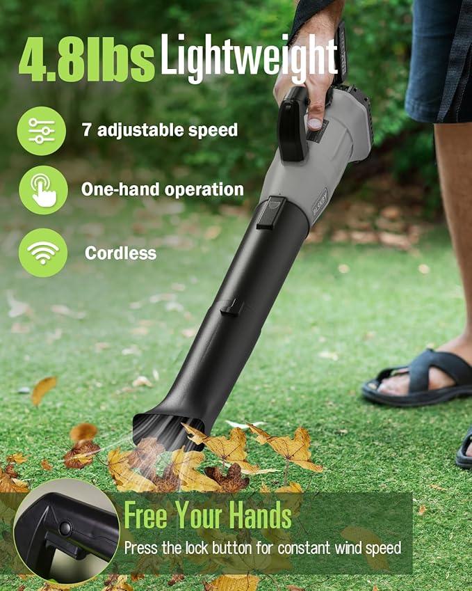 Cordless Leaf Blower - 2x3Ah Battery, 530CFM 170MPH, Powerful Battery Powered Leaf Blower Cordless with Battery and Charger, 7-Speed Control, 2 Extended Tubes for Yard, Lawn & Garden - NeatNest