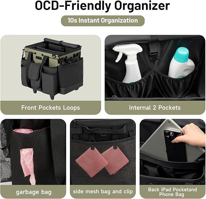 Large Cleaning Caddy for Cleaning Supplies Organizer, Rolling Cleaning Caddy Bags with Wheels for Housekeepers, Cleaning Carts on Wheels for Home Car Office Picnic - NeatNest