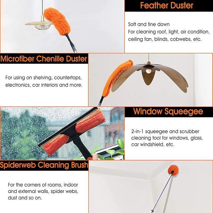 Buyplus 26FT Reach Dusting Kit, Long Duster with 5-20FT Extension Pole for High Ceilings, Cobweb Duster, Microfiber Duster, Window Squeegee, Extendable Duster Cleaning Kit - NeatNest