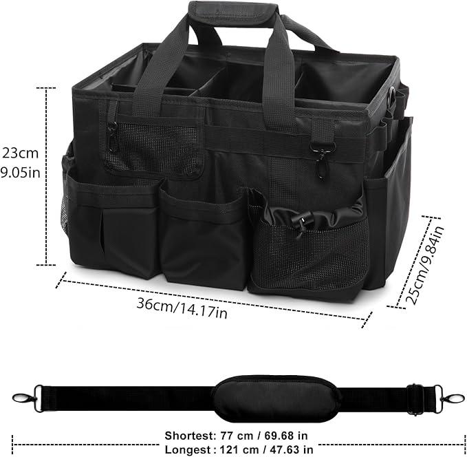 Large Cleaning Caddy Tote Bag with 4 Foldable Dividers Sturdy Support Board, Waterproof Cleaning Tools Organizer with Adjustable Shoulder Strap Waist Belt for Housekeepers, Cleaners Professional Use - NeatNest