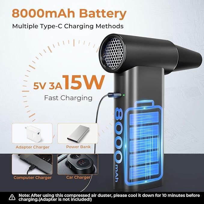 Compressed Air Duster, PowerUrus 200000RPM Electric Air Duster with Brushless Motor, 4-Gear Adjustable Cordless Air Blower, 8000mAh Rechargeable Air Duster for Keyboard, PC, Outdoor and Home Cleaning - NeatNest