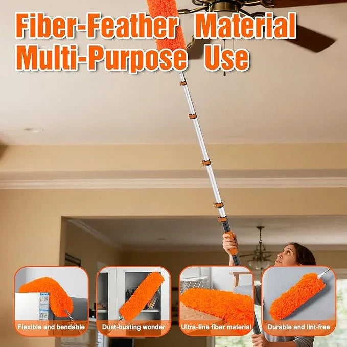 30FT High Ceiling Duster Kits with 5-24FT Telescoping Extension Pole - Fan Blade Cleaner, Cobweb Remover & Window Cleaning Kit, Washable Dust Brush for High Roof and Glass Surfaces - NeatNest