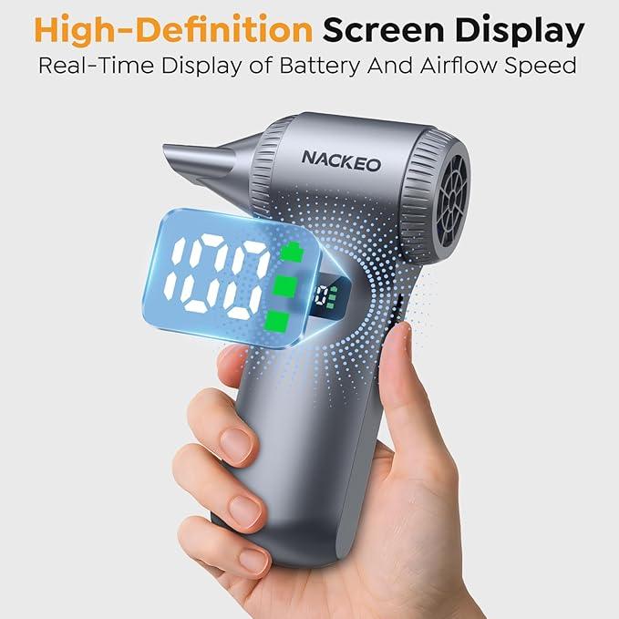 Compressed Air Duster-230000RPM Super Power Electric Air Duster, 100-Level Adjustable Inflatable Air Blower with LED Light and Display Screen, Dust Blower for Computer, Keyboard,House, Outdoor and Car - NeatNest