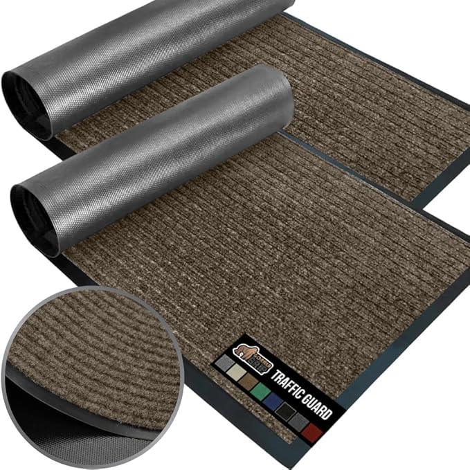 GORILLA GRIP Waterproof Traffic Guard Door Mat, 2 Pack Heavy Duty Entryway Mats, Strong Rubber Back Commercial Utility Rugs for Office Hallway, Garage Floor and Home, Low Profile Carpet, 29x17, Brown - NeatNest