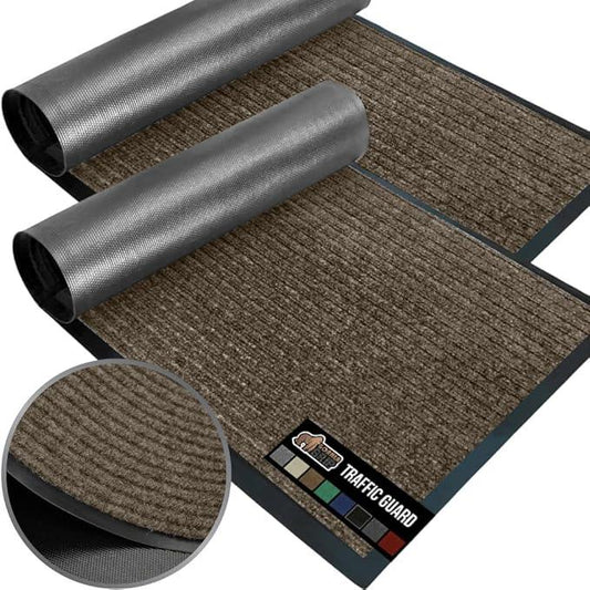 GORILLA GRIP Waterproof Traffic Guard Door Mat, 2 Pack Heavy Duty Entryway Mats, Strong Rubber Back Commercial Utility Rugs for Office Hallway, Garage Floor and Home, Low Profile Carpet, 29x17, Brown - NeatNest