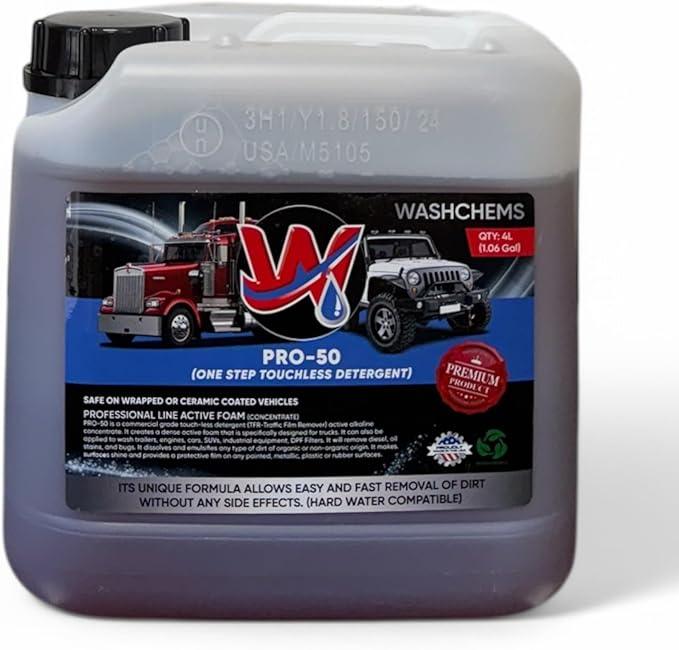 Wash Chems Pro 50 Touchless Car Wash Detergent Soap Concentrate No Brushing, Commercial Grade Professional Auto Foam Cleaner Also Great for Trucks & Tractors - NeatNest