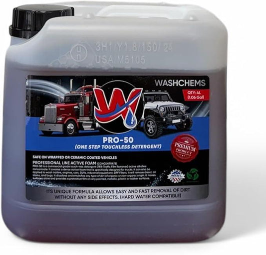 Wash Chems Pro 50 Touchless Car Wash Detergent Soap Concentrate No Brushing, Commercial Grade Professional Auto Foam Cleaner Also Great for Trucks & Tractors - NeatNest