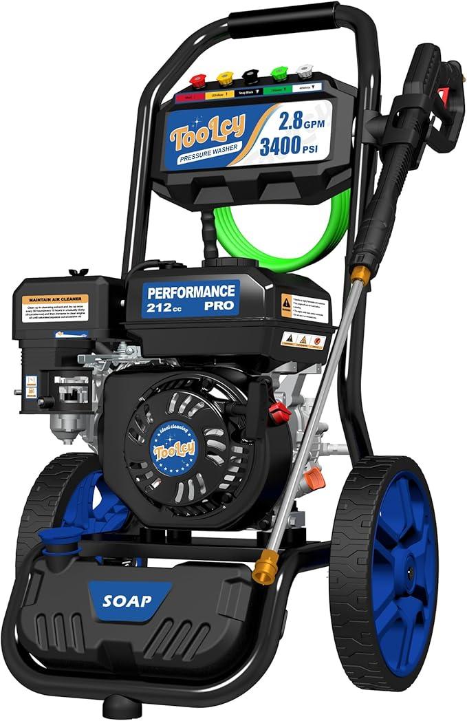 TOOLCY 3400 PSI Gas Pressure Washer, 2.8 GPM Gas Powered Power Washer with Soap Tank, Reinforced Pump & 212cc OHV Engine, 35 FT Pressure Hose, Quick Connect Swivel Pressure Gun, 5 Nozzles for Homes - NeatNest
