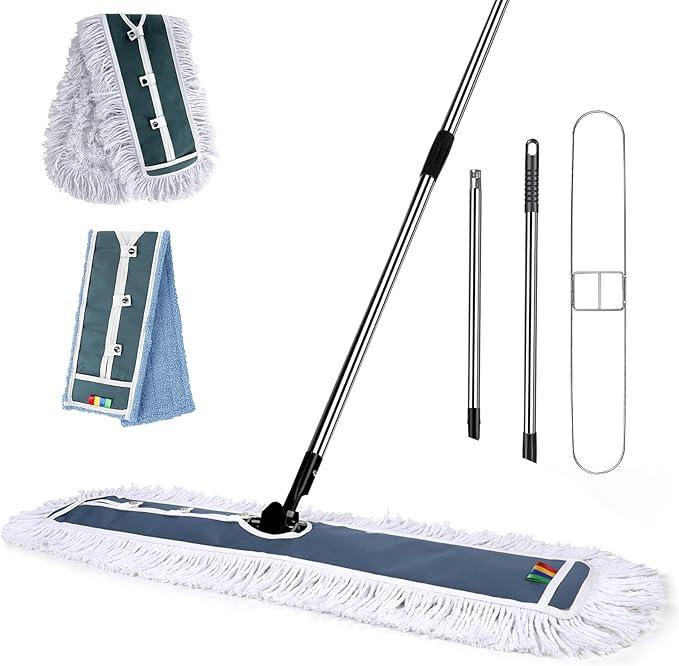 Commercial Mop,Masthome 42" Heavy Duty Dust Mop with Stainless Steel Handle,Large Industrial Mops for Floor Cleaning with 1 Cotton & 1 Microfiber Pad,Wet & Dry Large Mops for Home,Garage,School,Mall - NeatNest