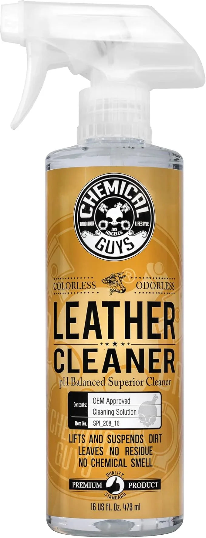Chemical Guys Colorless and Odorless Leather Cleaner - Safe for Natural, Synthetic, Faux, and Pleather, Car Interior Cleaner, Safe for Furniture, Boots, Apparel, & More - 16 oz - NeatNest
