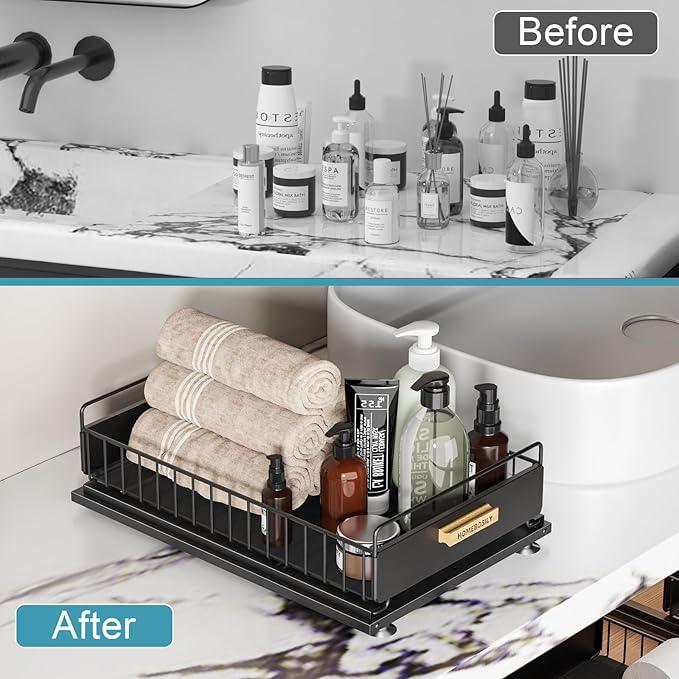 Under Sink Organizer, Kitchen Under Sink Organizers and Storage, Mute Pull Out Cabinet Organizer Shelf, Metal Sliding Drawer for Kitchen Bathroom Pantry Cabinet Closet Organization Rack, Black - NeatNest