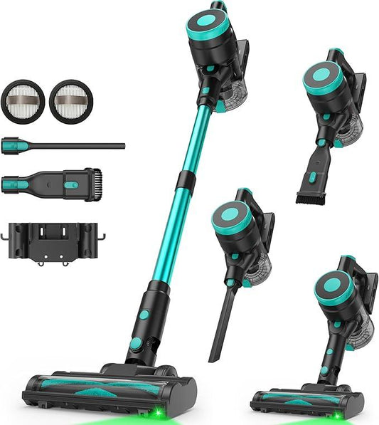 Zefiro Cordless Vacuum Cleaner,45Mins Runtime Stick Vacuum, Anti-Tangle and 1.5L Dust Cup, Lightweight Vacuum for Hardwood Floor Carpet Pet Hair (grenn&Black) - NeatNest