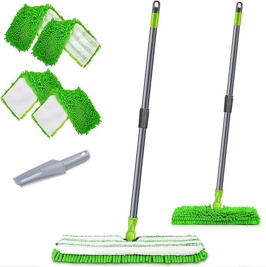 MASTERTOP Microfiber Mops for Floor Cleaning, Double-Sided Dust Mop with 4 Reusable & Washable Mop Pads, Wet Dry Flat Mop with Extension Stainless Steel Handle for Hardwood, Vinyl, Laminate - NeatNest