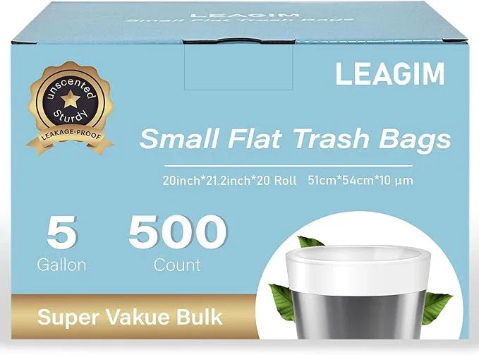 500 Count 5 Gallon Trash Bags, Strong Small Garbage Bags, Bathroom Trash Can Bin Liners, 4-6 Gallon Unscented White Wastebasket Liners for Kitchen Office Toilet and Bedroom - NeatNest