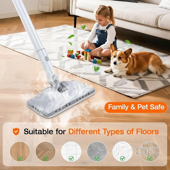 ScrubWiz 10-in-1 Steam Cleaner, Steam Mop & Detachable Handheld Steam Cleaner, 320ml Water Tank, 10s Fast Heating, Portable Steamer for Kitchen, Floor, Tiles, Home, BBQ, Ergonomic Handle, Bright White - NeatNest