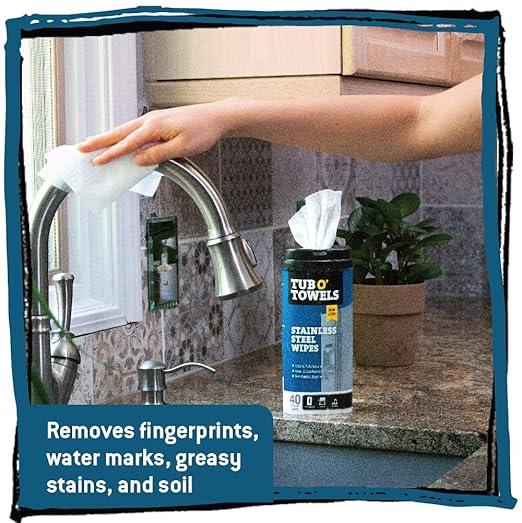 Tub O' Towels Stainless Steel Cleaning Wipes, 7" X 8", 40-Count Wipes, 4-Pack - NeatNest
