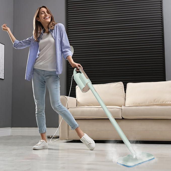 Newbealer Steam Mop & Detachable Handheld Cleaner, 250ml 1200W Powerful Floor Steamer, 3 Adjustable Levels for Carpet Laminate Hardwood Grout, Carpet Glider, 11 Multi-purpose Accessories & 2 Pads - NeatNest