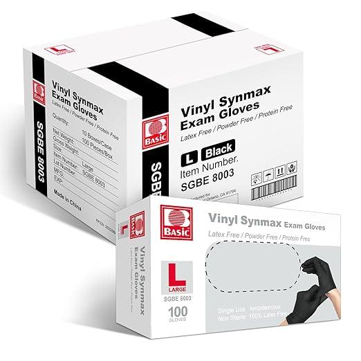 Jointown Vinyl Exam Gloves- 4 mil Safty Glove Latex-Free & Powder-Free, SGBE 8003 Synmax Disposable Medical Glove Large (Case of 1000, Black) - NeatNest