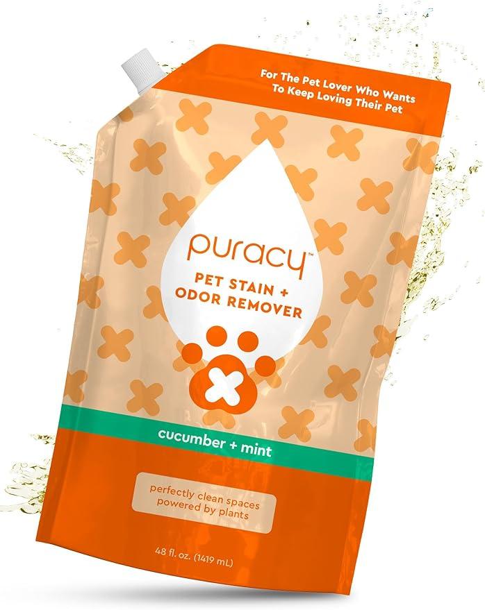 Puracy Pet Stain and Odor Remover - Enzyme Cleaner for Dog Urine and Poop Carpet - Cat Pee Enzyme Cleaner for Cat Urine - Cucumber & Mint, 48oz - NeatNest
