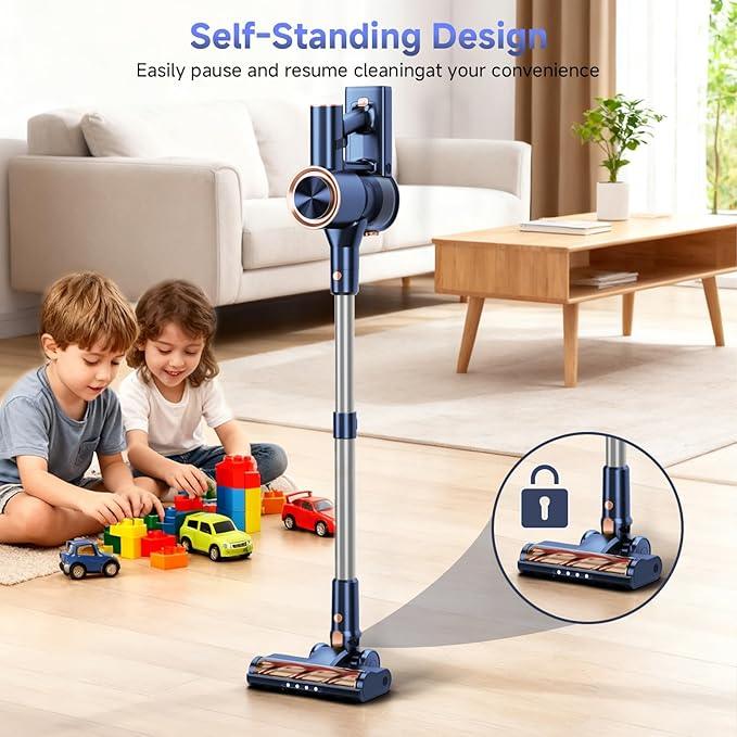 Cordless Stick Vacuum Cleaner - 45KPA Powerful Suction Vacuum with 45 Min Runtime, Detachable Battery, Anti-Tangle & 1.5L Dust Cup, 8 in 1 Vacuum Cleaner for Pet Hair, Carpet, HardFloor, Blue - NeatNest