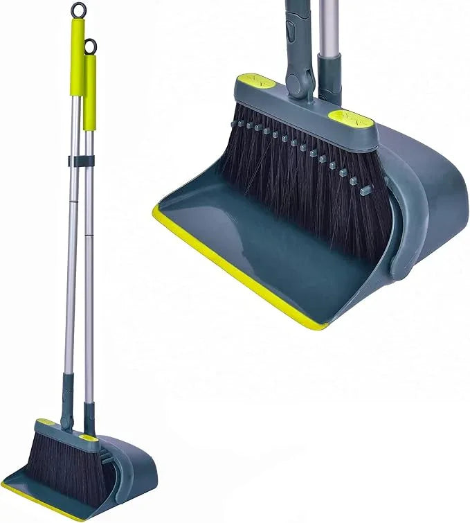 Broom and Dustpan Set for Home with 54" Long Handle, Upright and Lightweight Dust pan and Brush Combo for Kitchen Room Office Lobby Floor Cleaning, Dark Green - NeatNest