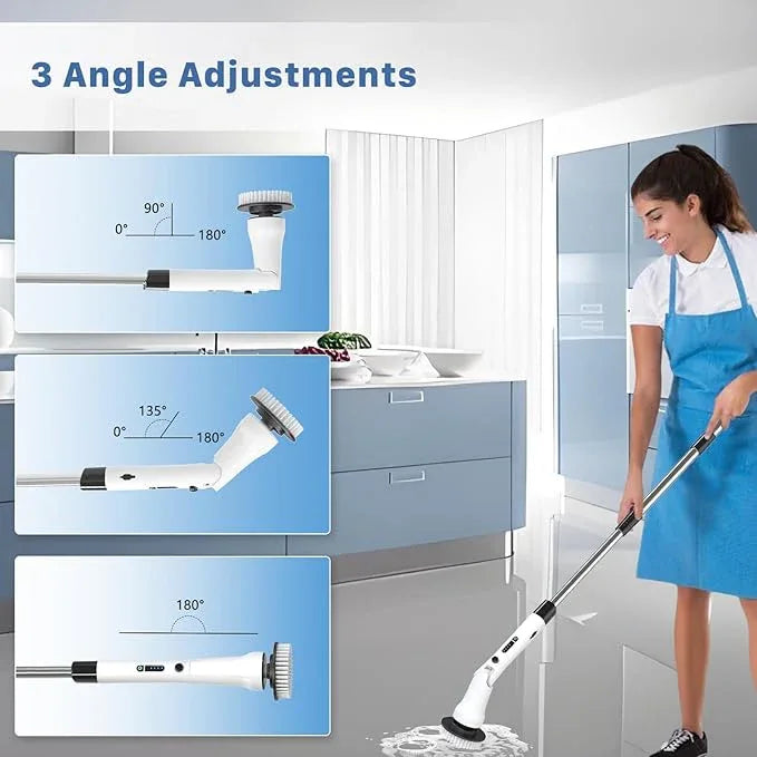 Electric Spin Scrubber, Hillyfe Bathroom Scrubber Electric with 7 Replaceable Brush Heads, IPX7 Waterproof,300/400 RPM, 3 Adjustable Length,Scrubber Brush Electric for Bathtub Floor,White - NeatNest