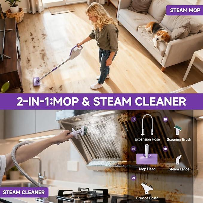 Steam Mop, Powerful Detachable Handheld Steamer with 350ml Tank, 23FT Power Cable, Steam Mops for Floor Cleaning, Tiles, Windows, Tile Grout, Carpets, Furniture - NeatNest